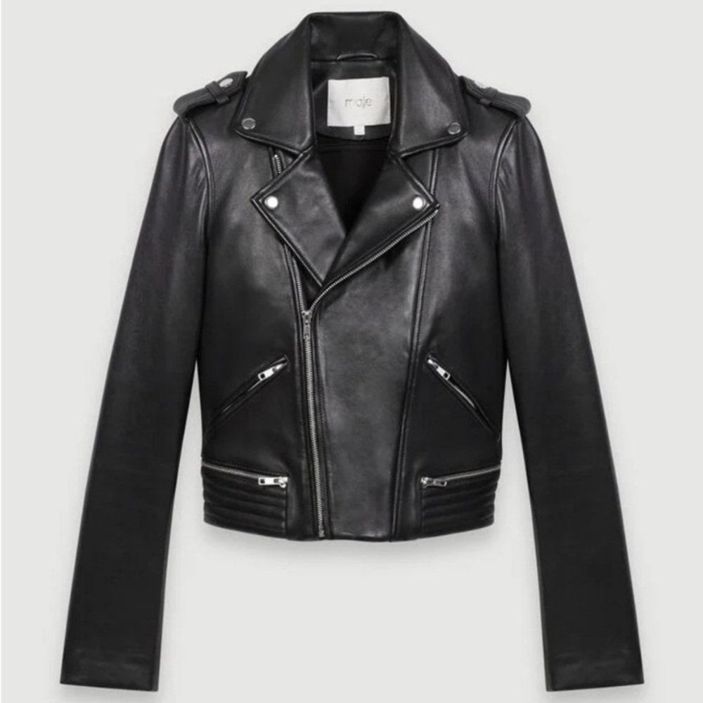 MAJE black Leather Moto Jacket